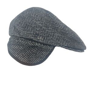 Broner Wool Blend Herringbone News Boy Cap Hat Medium Black White Ear Flap Lined